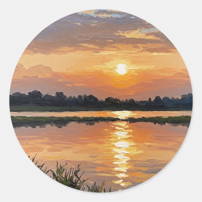 Sticker Rond Warm Yellow Sunset by Lake (Devant)