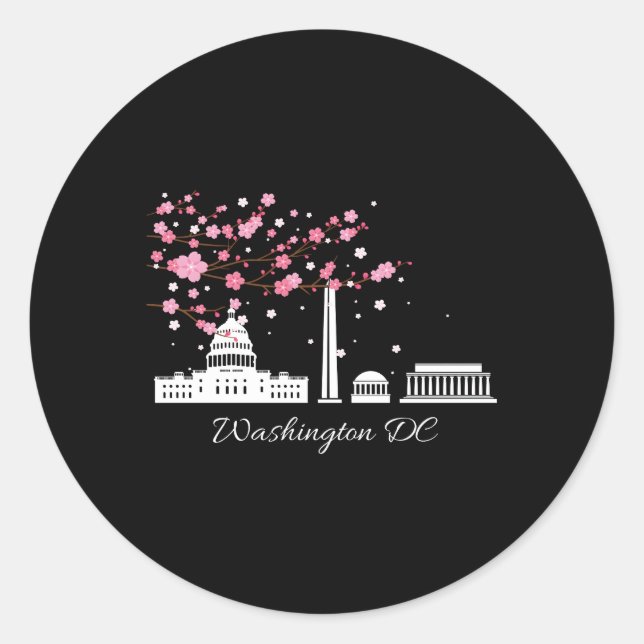 Sticker Rond Washington Dc Cherry Blossoms City Monuts (Devant)