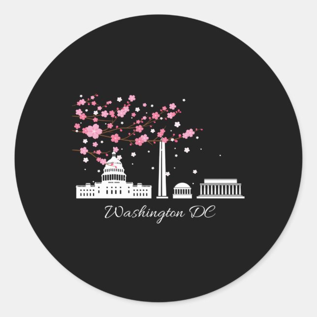 Sticker Rond Washington Dc Monuts Mémoriaux Fleurs de cerisiers (Devant)