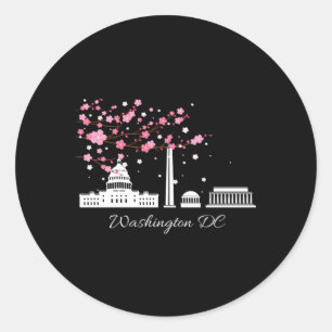 Sticker Rond Washington Dc Monuts Mémoriaux Fleurs de cerisiers