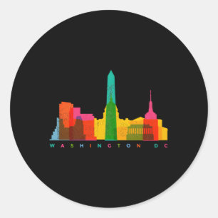 Sticker Rond Washington Dc Skyline coloré Washington Dc