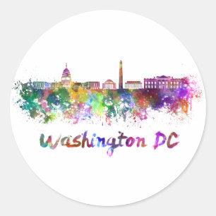 Sticker Rond Washington DC skyline in watercolor