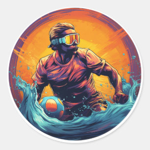 Sticker Rond Water Polo Player Coloré Waterpolo
