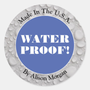 Sticker Rond Water Proof White Caps, DIY 3 Text Lines, Photo