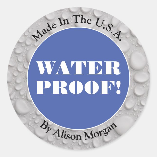 Sticker Rond Water Proof White Caps, DIY 3 Text Lines, Photo (Devant)