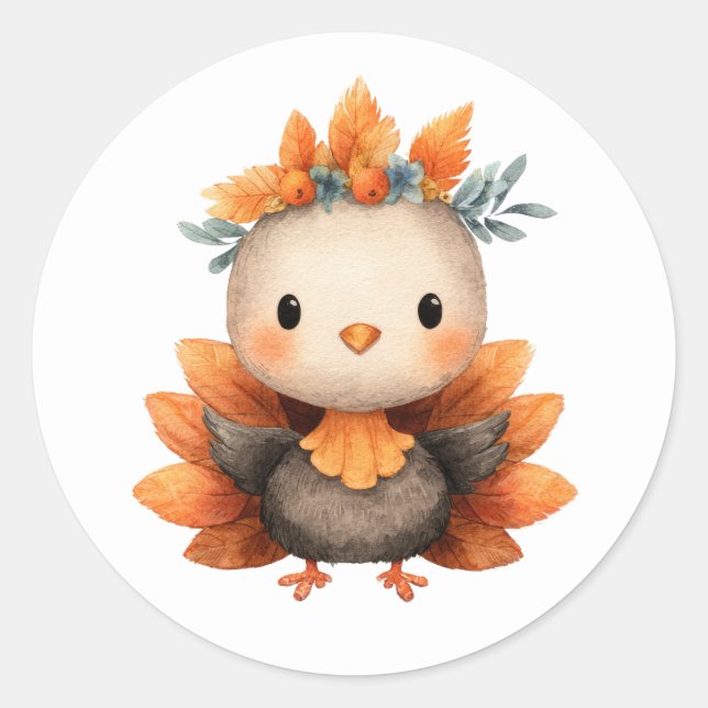 Sticker Rond  Waterccolor Thankgiving Cute Little Turkey (Devant)