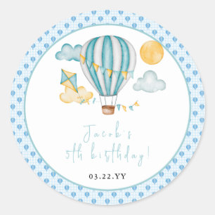 Sticker Rond Watercolo Hot Air Balloon Kid 5e fête d'anniversai