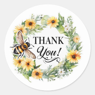 Sticker Rond Watercolor Bee Floral Small Business Thank You 