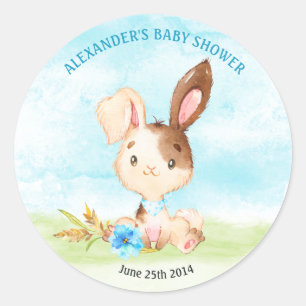 Sticker Rond Watercolor Boy Bunny Baby shower Farm