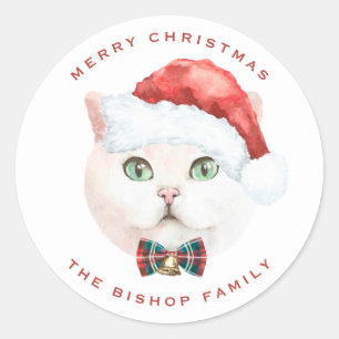 Sticker Rond Watercolor British Shorthair Cat Joyeux Noël