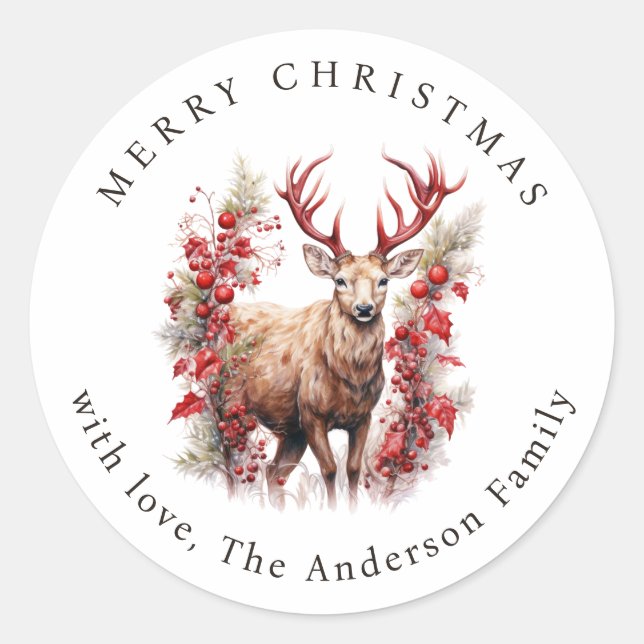 Sticker Rond Watercolor Buck Christmas (Devant)