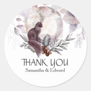 Sticker Rond Watercolor chat nuit lune florale automne chic