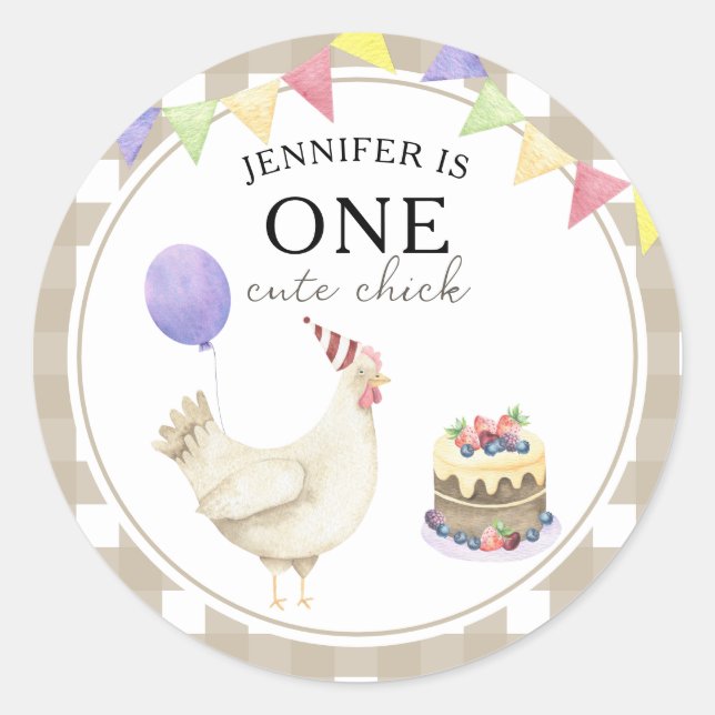 Sticker Rond Watercolor Chick 1er anniversaire (Devant)