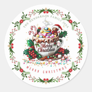 Sticker Rond Watercolor Christmas Holiday Festive Mug Candy