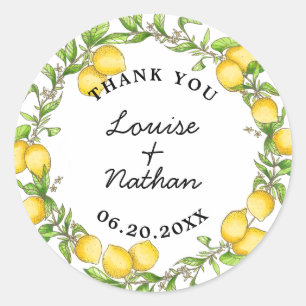 Sticker Rond Watercolor citron wreath merci pour l'autocollant