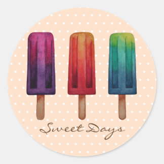 Sticker Rond Watercolor Cute Popsicle Glaces Creams