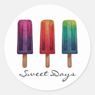 Sticker Rond Watercolor Cute Popsicle Glaces Creams