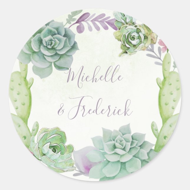 Sticker Rond Watercolor Desert Cactus Succulents Mariage (Devant)