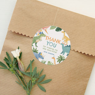 Sticker Rond Watercolor Dinosaur fête d'anniversaire