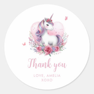Sticker Rond Watercolor Floral Unicorn Magique fête d'anniversa