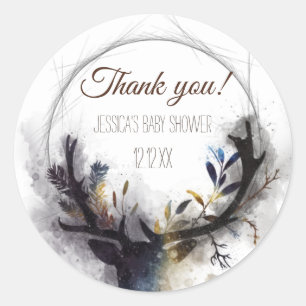 Sticker Rond Watercolor Forest Deer Merci