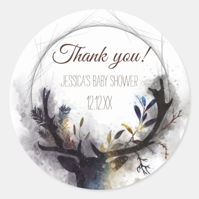 Sticker Rond Watercolor Forest Deer Merci (Devant)