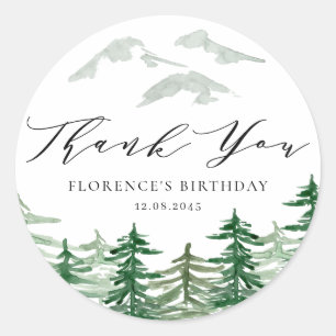 Sticker Rond Watercolor Forêt Bois Anniversaire Merci