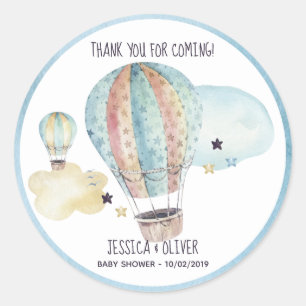 Sticker Rond Watercolor Hot Air Balloon Party en bleu