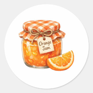 Sticker Rond Watercolor Jar with Fresh Orange Fruit Jam