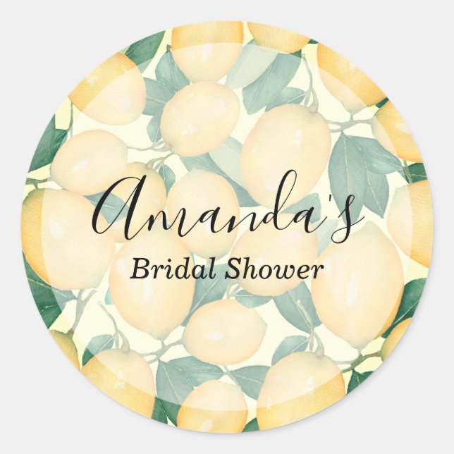 Sticker Rond Watercolor Lemon and Greenery Shower (Devant)