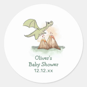 Sticker Rond Watercolor Magic Dragon Mountain Boy Baby shower