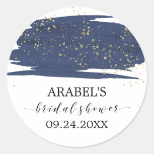 Sticker Rond Watercolor Navy et Gold Sparkle Fête des mariées