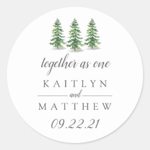 Sticker Rond Watercolor Pine Tree Forest Wedding Enregistrer La