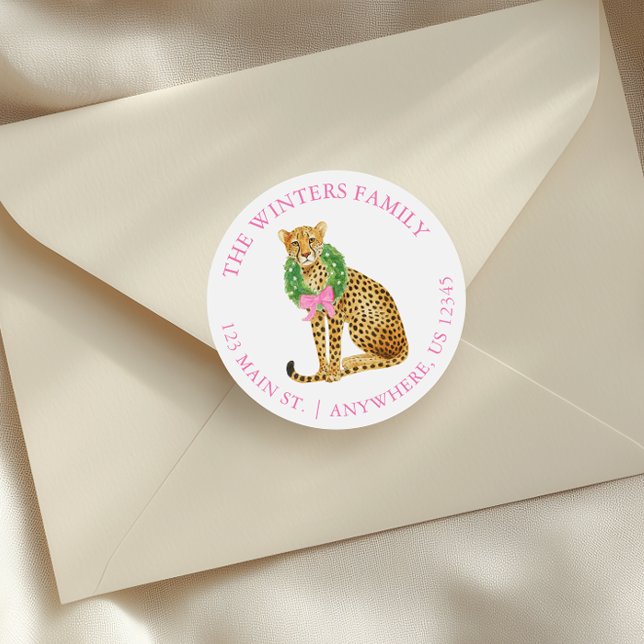Sticker Rond Watercolor Preppy Christmas Leopard (Créateur téléchargé)
