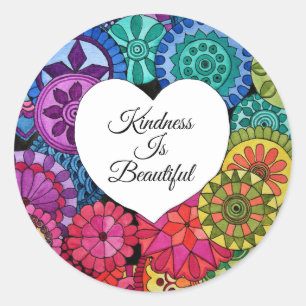 Sticker Rond Watercolor Rainbow Mandala With Heart