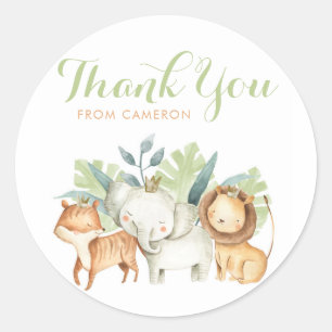Sticker Rond Watercolor Safari amis Merci de fête pour enfants