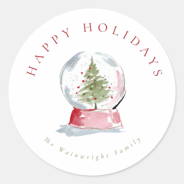 Sticker Rond Watercolor Snow Globe Holiday (Devant)