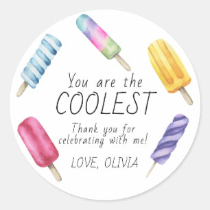Sticker Rond Watercolor Summer Popsicle Anniversaire Merci