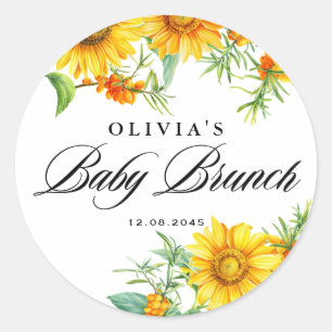 Sticker Rond Watercolor Sunflower et Seabuckthorn Baby Brunch