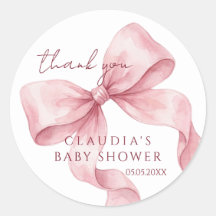 Watercolor Sweet Pink Bow Baby Shower Thank You