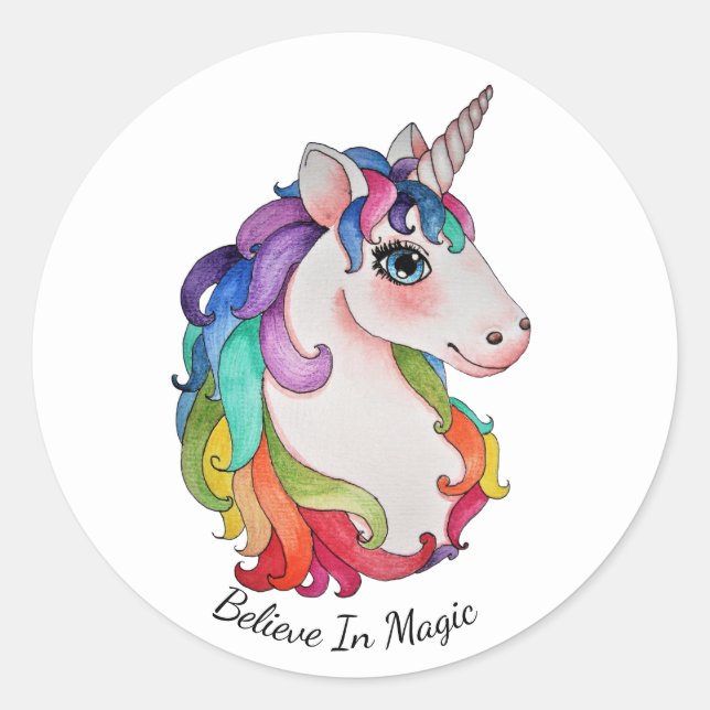 Sticker Rond Watercolor Unicorn (Devant)
