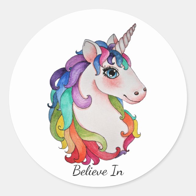 Sticker Rond Watercolor Unicorn (Devant)