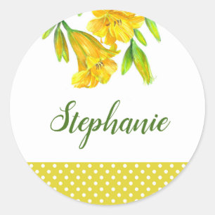 Sticker Rond Watercolor Yellow Day Lilies Floral Art