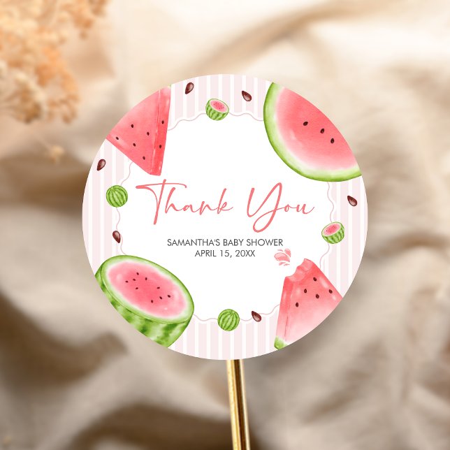 Sticker Rond Watermelon Baby Shower (Sweet Little Girl Watermelon Baby Shower Sticker)