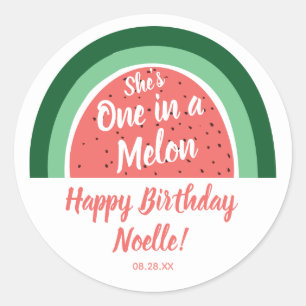 Sticker Rond Watermelon Rainbow, She's One in a Melon, Annivers