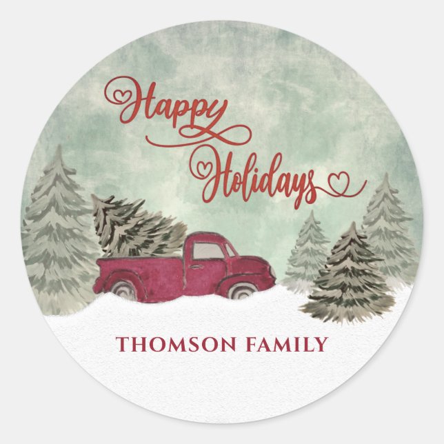 Sticker Rond Waterton Vacances hiver scène rouge (Devant)