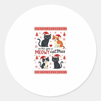 Sticker Rond We Hiss You A Meowy Catmas Funny Cat Christmas Ugl