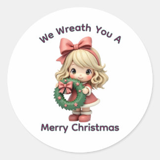 Sticker Rond We Wreath You a Merry Christmas