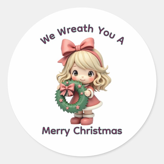 Sticker Rond We Wreath You a Merry Christmas  (Devant)
