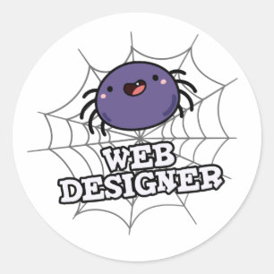 Sticker Rond Web Designer Funny Spider Pun